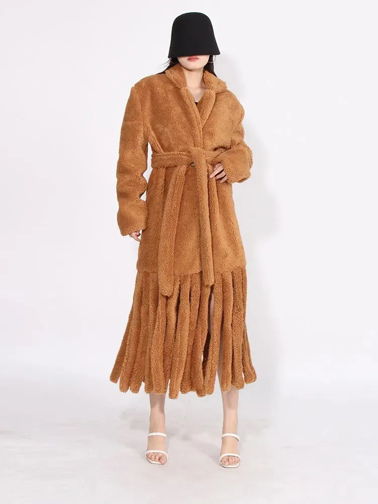 Women's Long Teddy Bear Coat with Tassels