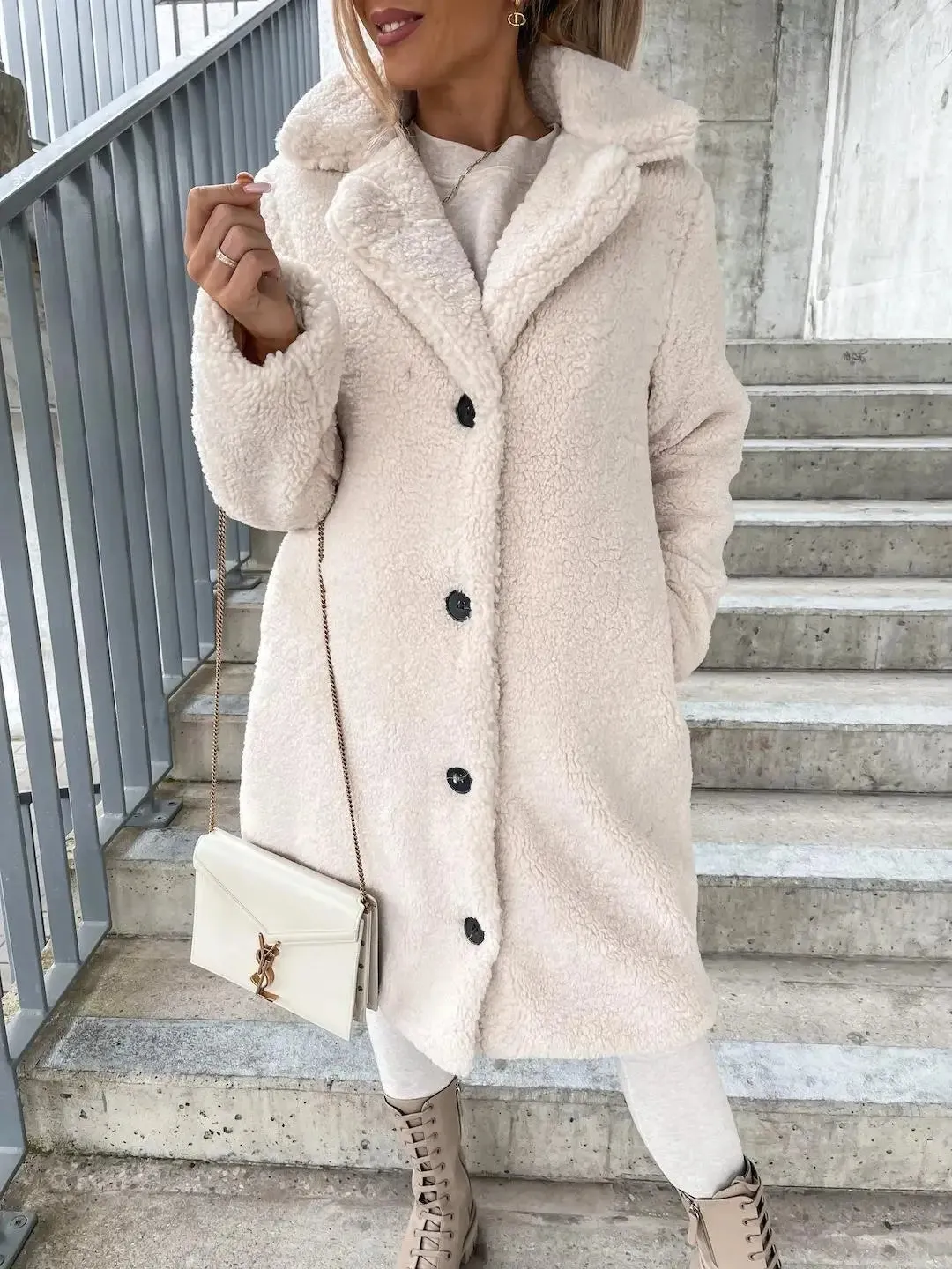 Women's Stylish Single Button Warm Plush Teddy Winter Coat | Ideal for Autumn/Winter